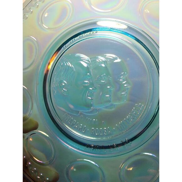 Vintage Carnival Glass Blue Apollo 14 Space Astronaut Plate Wheaton Glass NASA - Picture 4 of 5